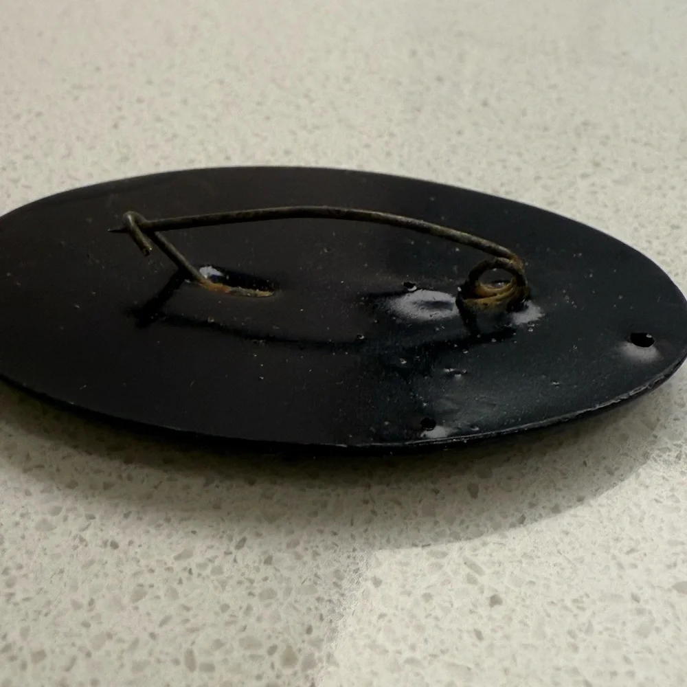 Vintage Brooch Pin Russian Hand Painted Lacquer Flowers Floral Oval - Picture 6 of 8